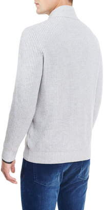 Kiton Ribbed Cashmere Full-Zip Cardigan, Light Gray
