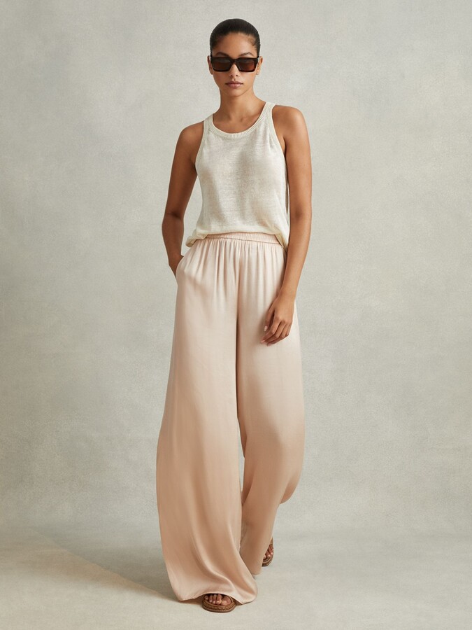 Reiss Satin Elasticated Waist Wide Leg Trousers