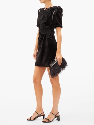 Self-Portrait Ruffled-shoulder Velvet Mini Dress - Black