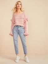 Thumbnail for your product : Shein Pointelle Knit Ruffle Trim Sweater