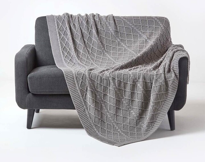 Homescapes Diamond Cable Knit Cotton Throw ShopStyle