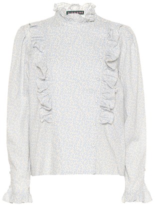 ALEXACHUNG Ruffle-trimmed floral cotton blouse