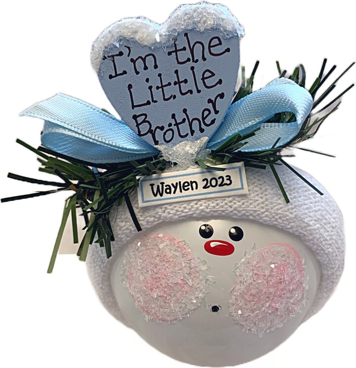 Little Brother Gift Christmas Ornaments Blue Wood Heart Townsend Custom Gifts Sample