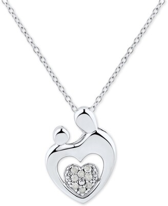 Macy's Diamond Heart Cluster Mother & Child Pendant Necklace (1/10 ct. t.w.) in Sterling Silver