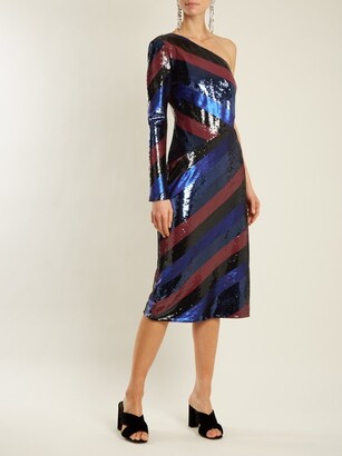 Diane von Furstenberg One-shoulder Striped Sequin Dress