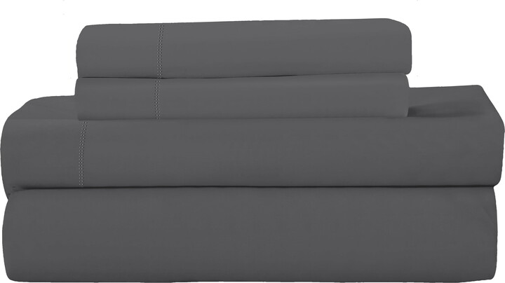 Royale Linens King 4-Piece Sheet Set, Brushed Microfiber Embroidered Hem, Smoke Pearl