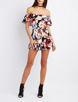 Thumbnail for your product : Charlotte Russe Floral Off-The-Shoulder Ruffle Romper