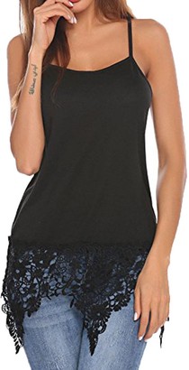 Ulanda Eu Ulanda-EU Womens Vest Tops Lace Patchwork Adjustable Tank Top Ladies Tunic Tops Camisole Shirts Blouse Casual Summer Crop Tunic Tops Clothes for Women (Black L)