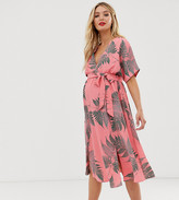 Thumbnail for your product : Glamorous Bloom midi tea dress with tie waist in palm print