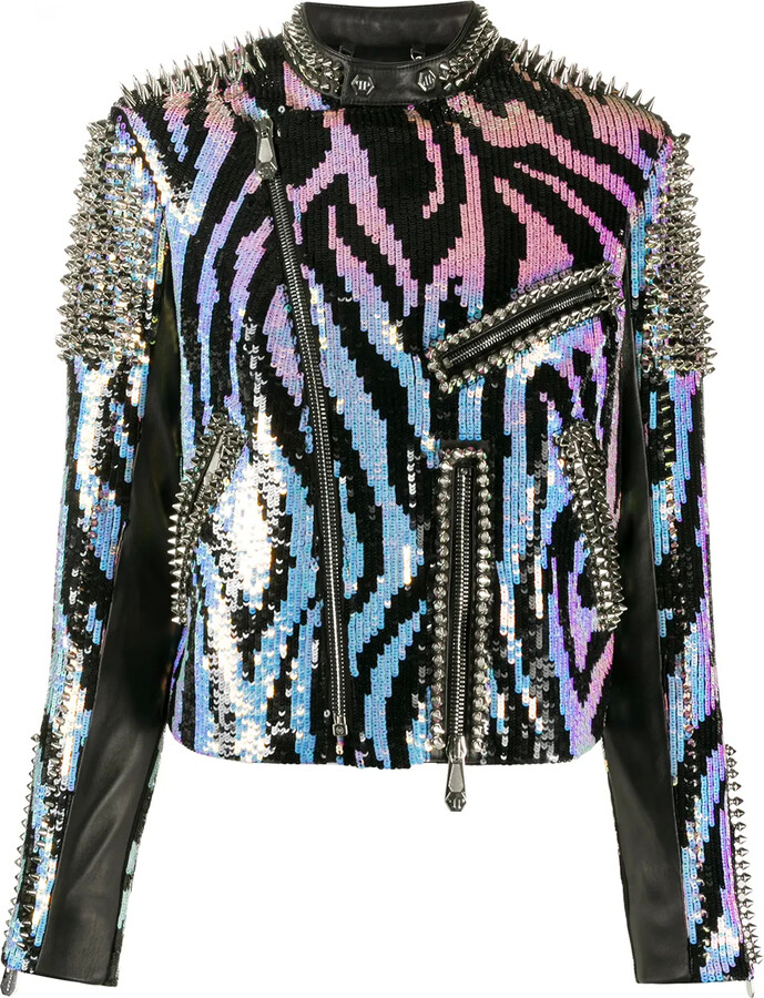 Philipp Plein Zebra Leather Biker Jacket