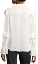 Thumbnail for your product : Frame Victorian Ruffled Button-Front Silk Blouse