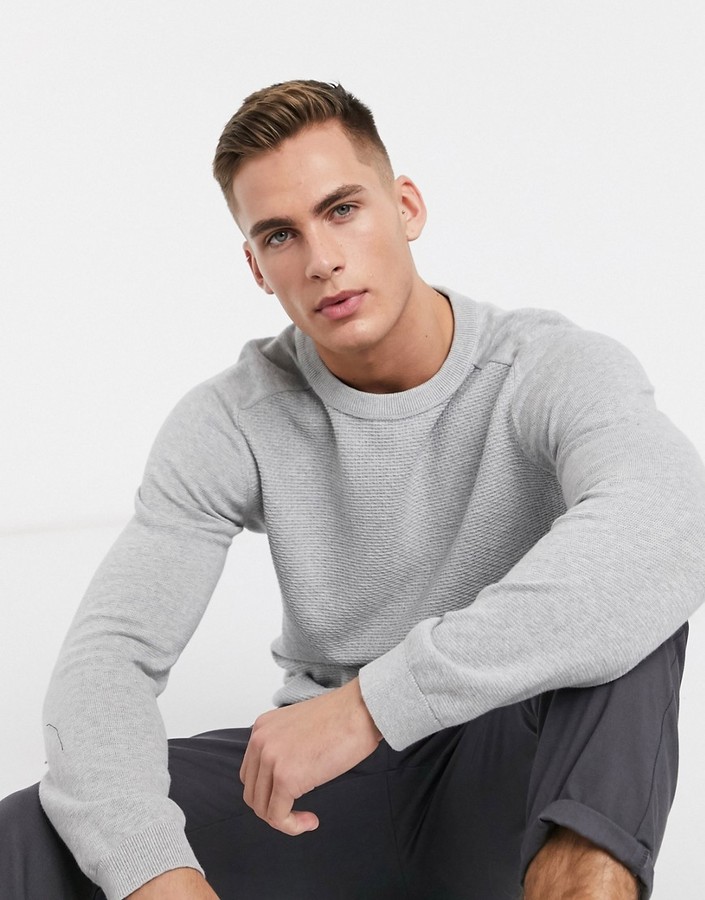 Jack and Jones waffle textured knitted sweater in gray - ShopStyle