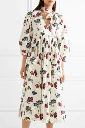 Ulla Johnson Isabeau Pleated Floral-print Cotton-poplin Midi Dress - Ivory