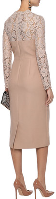 Valentino Two-tone Corded Lace-paneled Wool And Silk-blend Midi Dress