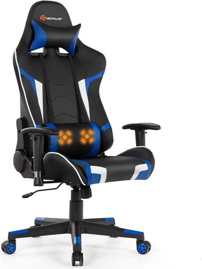 Goplus Massage Blue Gaming Chair Reclining Swivel Racing Office Chair with Lumbar Support