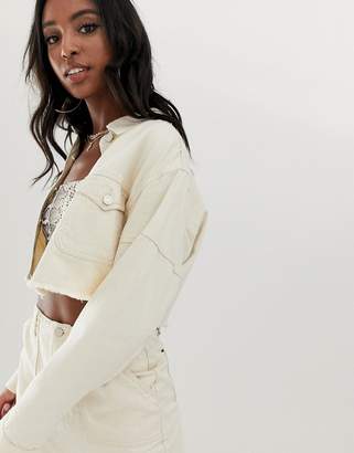 Missguided Tall co-ord denim cropped jacket in ecru