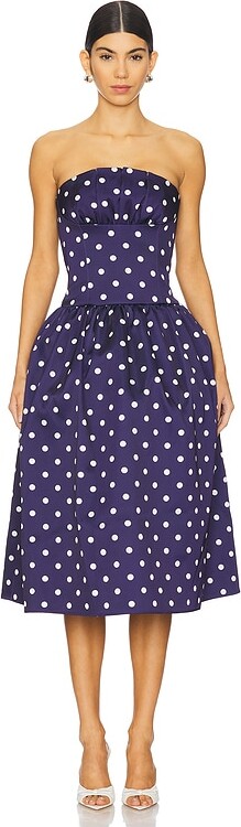 Self-Portrait Polka Dot Satin Midi Dress