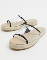 Thumbnail for your product : London Rebel wide fit clear vamp espadrille mule in black