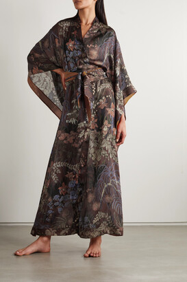 Carine Gilson Floral-print Silk-satin Robe - Plum