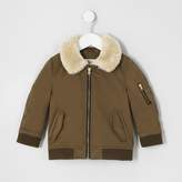 Thumbnail for your product : River Island Mini boys brown faux fur collar flight jacket