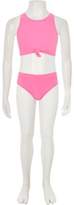 Thumbnail for your product : River Island Girls pink knot crop top bikini set