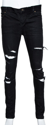 Saint Laurent Black Denim Distressed D02 Skinny Jeans M