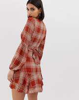 Thumbnail for your product : PrettyLittleThing plunge dress in rust check