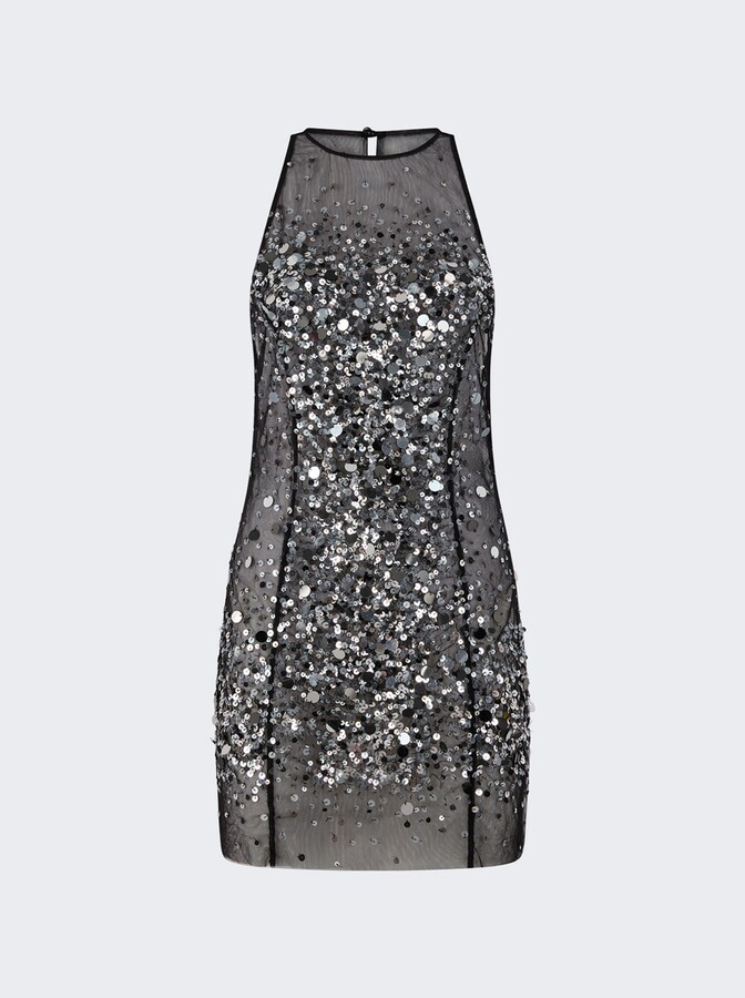 ATTICO Tulle Embroidery Mini Dress Black And Silver