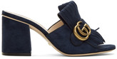 Thumbnail for your product : Gucci Navy Suede GG Marmont Slide Heeled Sandals