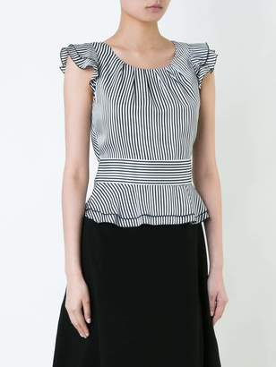 GUILD PRIME striped frilled cap sleeve blouse