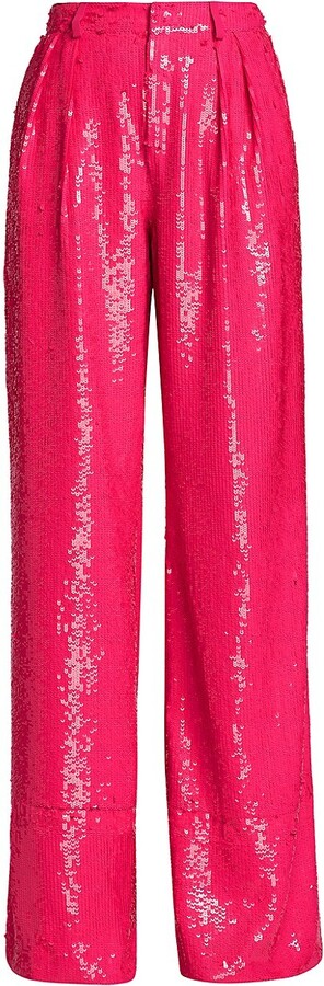 Alice + Olivia Dylan Pleated Wide-Leg Sequined Pants - ShopStyle