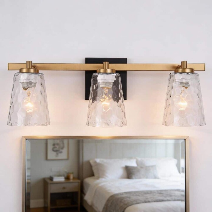 Parrot Uncle Radiance 22.8 in. 3-Light Gold Vanity Light with Clear Water Glass Shades