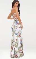 Thumbnail for your product : PrettyLittleThing White Floral Print Strappy Detail Maxi Dress