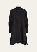 Pleated-Side Long Button-Front Shirtd 