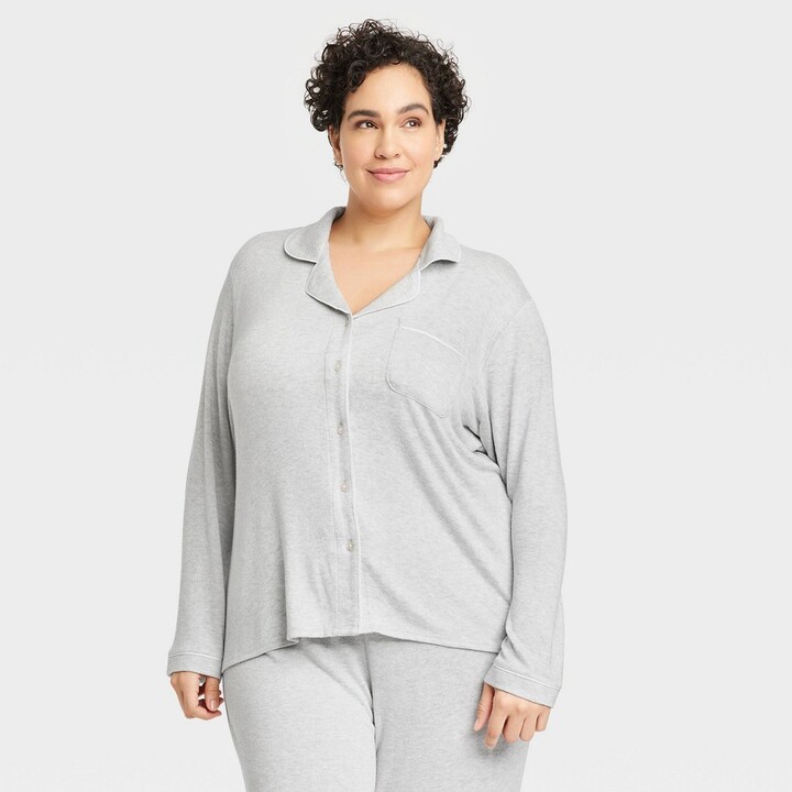 Stars Above Women's Plus Size Perfectly Cozy Long Sleeve Notch Collar Top  and Pant Pajama Set Gray 4X - ShopStyle