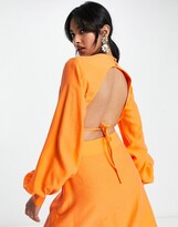 Thumbnail for your product : ASOS DESIGN blouson sleeve mini dress with open back in washed textured fabric