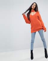 Thumbnail for your product : Glamorous Tall Relaxed Jumper With Cut Out Collar And Tie Cuffs