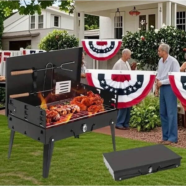 Racxily BarbecueCharcoalGrillFoldingPortableWindproofandthickenedtoolboxfoldablestructurelightweightandcompact3heightmodesBBQToolKits