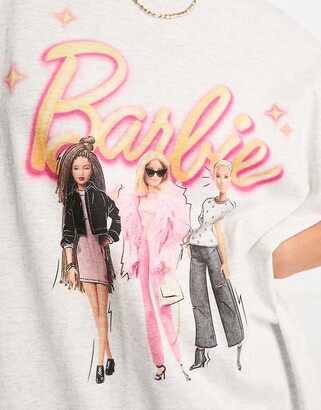 Miss Selfridge licence oversized Barbie t-shirt in grey marl