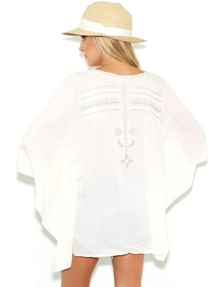 West Coast Wardrobe The Grace Embroidered Henley Top in Off White