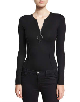 Thierry Mugler Zip-Front Open-Back Bodysuit, Black