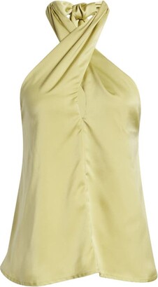 VICI Collection Satin Crossover Halter Neck Top
