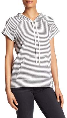 Max Studio Short Sleeve Striped Hooded Pullover