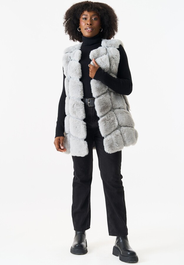 Gini London Silver Box Cut Faux Fur Gilet Jacket ShopStyle