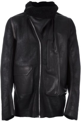 Rick Owens high collar leather jacket