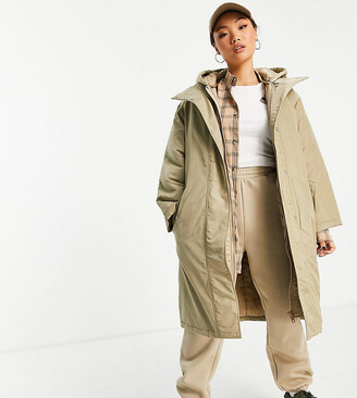 ASOS Petite ASOS DESIGN Petite quilted double layer parka coat in stone -  ShopStyle