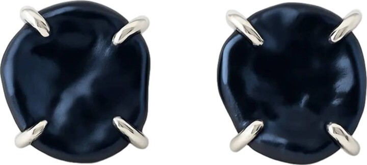 Pearl Code Black Pearl Stud Earrings In Silver - Rozeta Sunset
