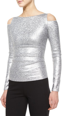 Donna Karan Cold-Shoulder Date-Night Top, Silver