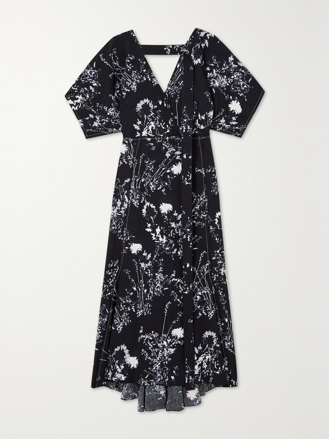 Victoria Beckham Floral-print Crepon Midi Dress - Black