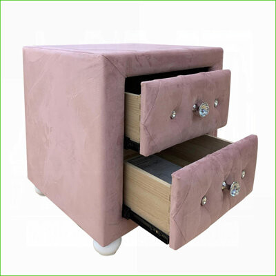 Latitude Run Pink Fabric Upholstered Nightstand with 2 Drawers – Bedroom Storage Furniture